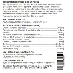 Complexe nutritionnel cru de vitamines B (90 capsules)